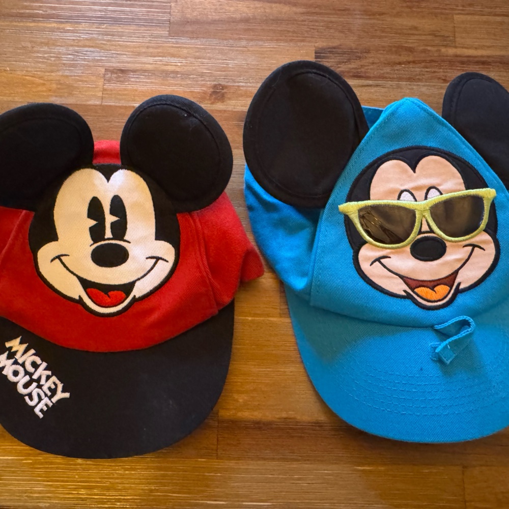 Two Mickey Mouse baseball hats with ears - Red and Blue  - toddler